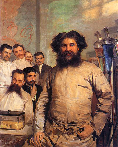 Portrait of Ludwik Rydygier with his assistants.